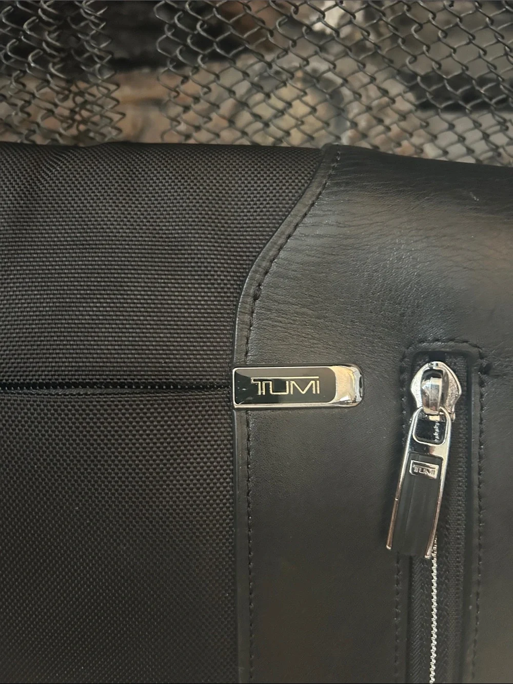 Tumi Black Nylon & Leather Messenger Bag